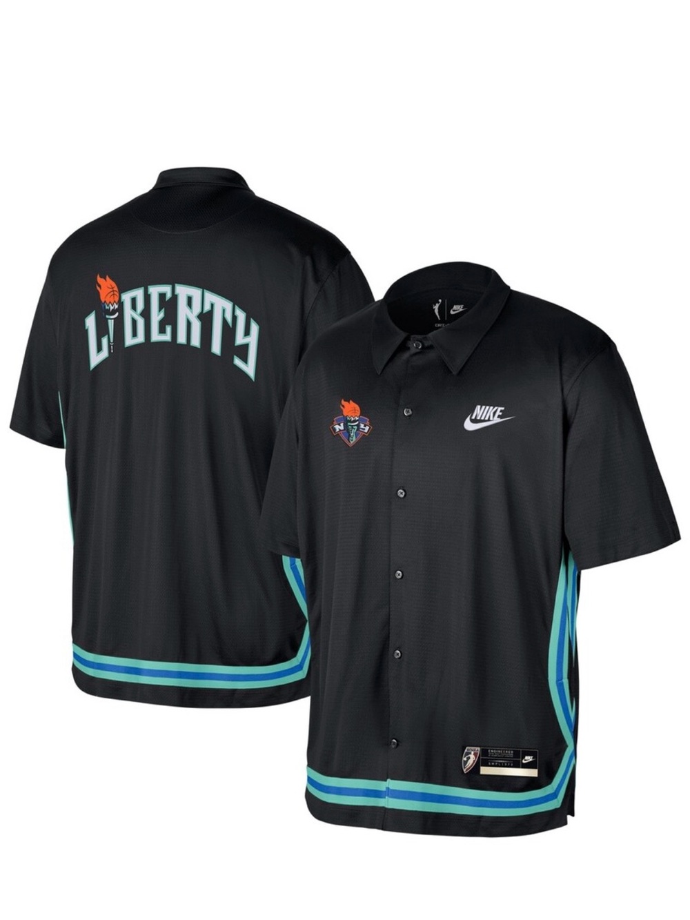 Unisex Nike Black New York Liberty  Throwback Lightweight Dri-Fit Button-Up L
